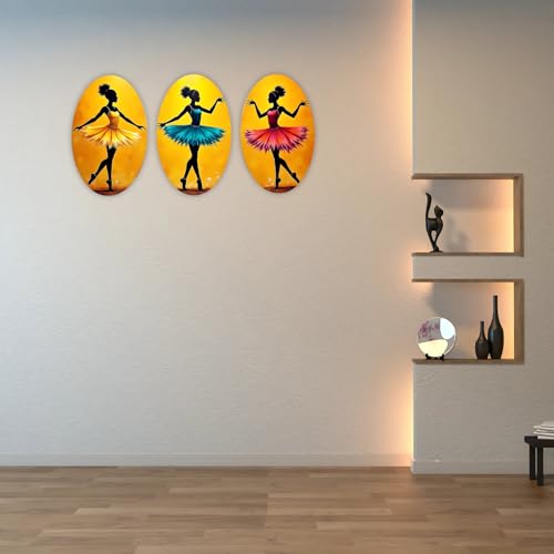 Image of GiftOday Abstract Art Dancers Wood Wall Hanging Decoration Items for Home & Kitchen Decor | Gifts | Wooden Wall Hanger | Mdf Wall Decoration for Living Room | Decor Items (Set of 3)
