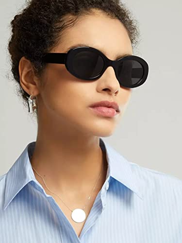 PORADAY Modern Thick Oval Sunglasses for Women Fashion Clout Goggles Retro Narrow Chunky Sun Glasses Gradient Shades Round3