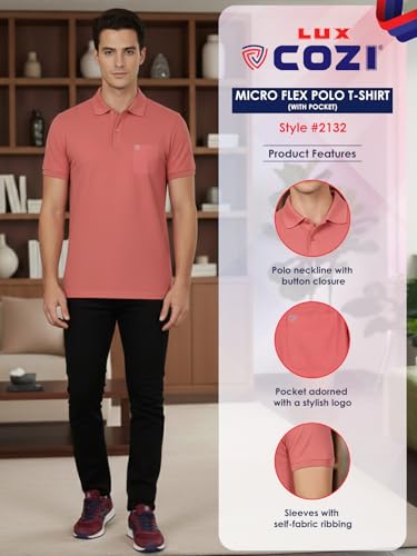 Image of Lux Cozi Men's Cotton Blend Polo T-Shirt with Chest Pocket | Collar T-Shirts for Men | Half Sleeves | Plain - Regular Fit (Pack of 2)