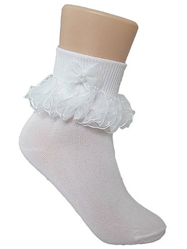 Girls White Ruffle Dress Bobbie Ankle Socks with White or Pink Edge Lace2