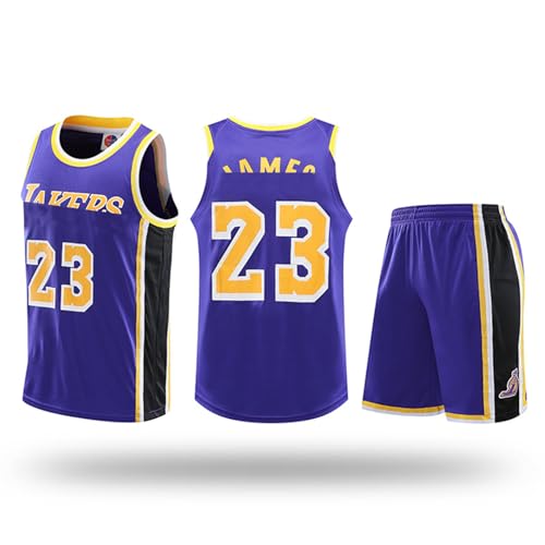 Camiset Baloncesto Niño, Camiseta y Pantalones Cortos de Baloncesto, Equipación Basketball Niño Sin Mangas, Tamaño: 28 (Morado, Altura:150-160 CM)