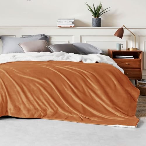 Image of Bedsure GentleSoft Sherpa Fleece Blankets King Size for Bed, Non-Heated, Thick and Warm Throw for Women and Men, Soft Fuzzy Plush King Blanket for Winter, Burnt Orange, 108x90 Inches
