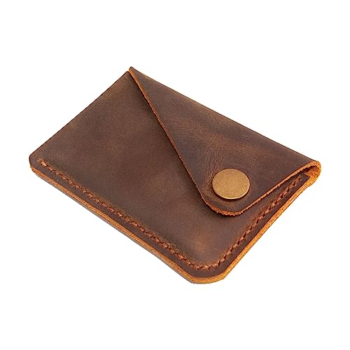 Leather Wallet, Snap Button Closure, Brown Slim Credit Card Holder,HandMade Simple Card Case for Men Women3