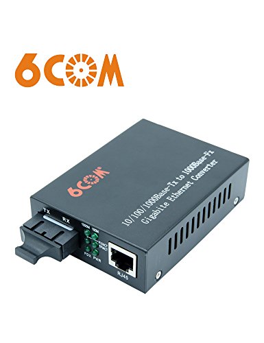 6COM Gigabit Ethernet Media Converter, 1,25 GB/s monomodo SC de fibra, 10/100/1000BASE-TX 1000BASE-LX, hasta to20km