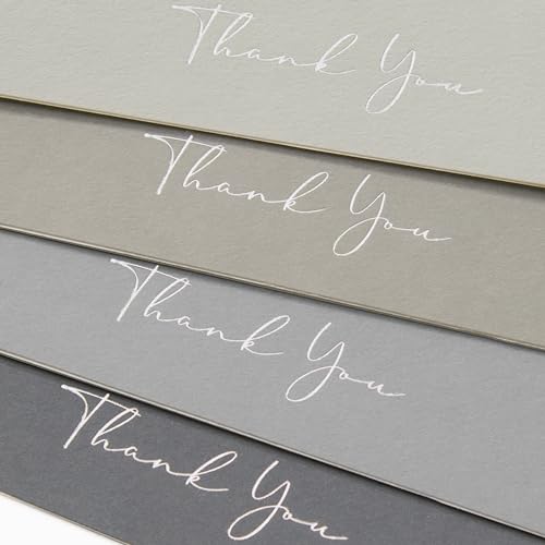 Crisky Shade of Earl Gray Silver Foil Thank You Cards (50 Pack) with Envelopes & Stickers Greeting Cards Bulk for Birthday, Baby