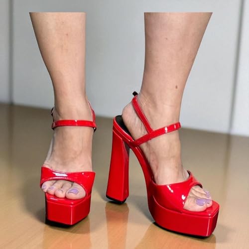 Women open toe ankle strap platform Chunky High heeled sandals3