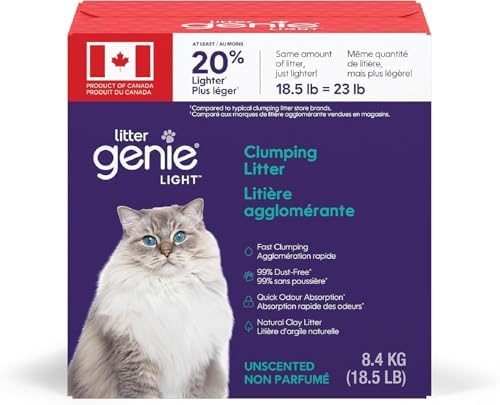 Litter Genie Light Unscented Clumping Cat Litter, Made in Canada, 8.4 kg | 20% Lighter Natural Clay, Fast-Clumping, Odour Control