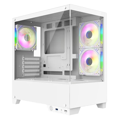 CiT Pro Charger White Dual Tempered Glass Panelling Micro-ATX PC Gaming Case with 3 x Infinity 120mm Three-Sided Infinity Fans & 6-Port Hub Included