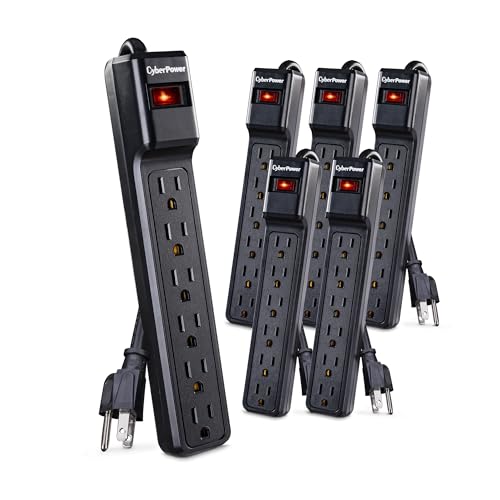 CyberPower CSB604MP6 Essential Surge Protector, 900J/125V, 6 Outlets, 4ft Power Cord, 6 Pack