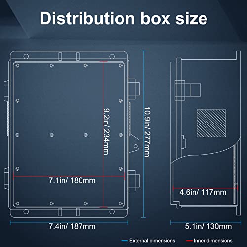 Outdoor Electrical Junction Box, ABS Water Resistant Enclosure with Internal Mounting Panel & Hinged Cover, 9.2" H* 7" L* 4.6" W
