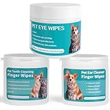 Teeth Cleaning Wipes Eyes Wipes Ear Finger Wipes for Dogs & Cats (3 Pack 200 Wipes) Pet Grooming Wipes Set for  Removing Plaque and Tartar & Ear Wax & eye secretions,Dog Wipes for Deodorizing