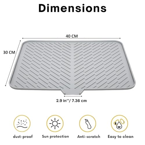 Image of HROY Silicone Dish Drying Mat with Drain Lip | Large Heat-Resistant Sink Drying Organizer for Utensils, Glasses & Cookware (40 * 30 cm)