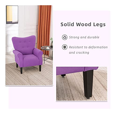 Yoleny Modern Accent Chair,High Back Armchair,Upholstered Fabric Button Single Sofa With Wooden Legs For Living Room, Bedroom, Club, Purple #TOP6