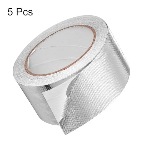 Image of HARFINGTON 5pcs Heat Shield Tape 2.17 inch x 65.6 Ft Waterproof Sunscreen Sound Insulation High-Temperature Resistance Silver Aluminum Tape Thickness for Automotive Repairs