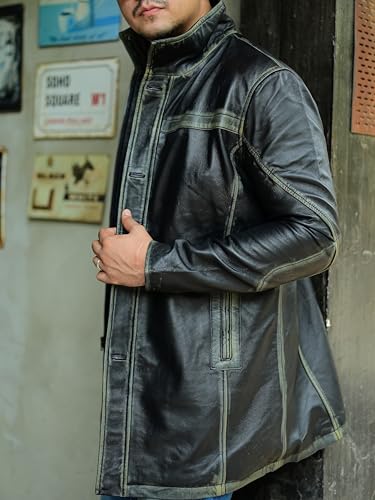 Jild Leather Trench Coat Men - 3/4 Length Casual Car Coat Style Lambskin Long Leather Jacket Men3