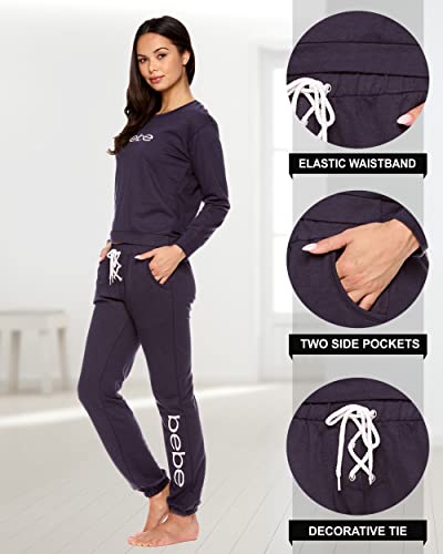 bebe Womens Pajama Sets - French Terry Pajamas Long Sleeve Pullover Top and PJ Pants with Pockets - Sleepwear for Women3