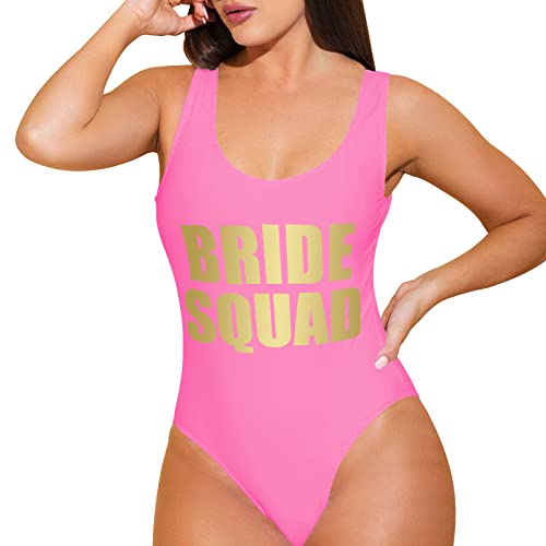 MGupzao Bride Babe Squad Swimsuits Bathing Suits with High Cut and Low Back Womens for Bachelorette Party Supplies 6 Sizes M