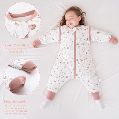 Image of LAT Winter Baby Sleep Bag with Feet,3-way zip Wearable Blanket with Removable Sleeves,Warm Sack for Toddler 2.5 TOG