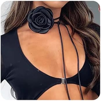 Wiwpar Vintage Black Flower Choker Necklace - Big Rose & Camellia Flower Velvet Choker for Women - Goth Style, Halloween Costume Jewelry