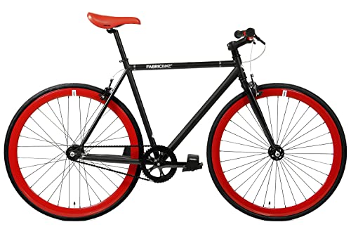 Fabricbike- Bicicleta Fixie, Piñon Fijo, Single Speed, Cuadro Hi-Ten Acero, 10kg L-58cm, Matte Black Red Fabricbike- Bicicleta Fixie, Piñon Fijo, Single Speed, Cuadro Hi-Ten Acero, 10kg L-58cm, Matte Black Red