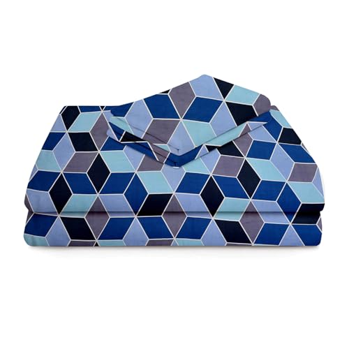 Image of HOMEKART 3D Printed 144 Tc Microfiber Double Bedsheet with 2 King Size Pillow Covers Breathable | Wrinklfree | Summer | Topsheet (Blue & Black Cricle Print, 90 x 90 Inches)