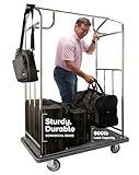 Wholesale Hotel Products Value Valet Hotel Luggage Cart – for Commercial Use, Condos, Resorts – Brushed Stainless Steel Bellman Trolley Cart w/ 5” Rubber Wheels & Gray Carpet, 800 lb Load Capacity