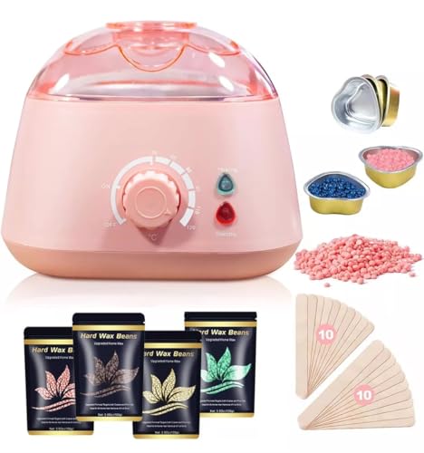 MarlaMall Waxing Warmer Kit for Women - Brazilian Wax Kit With Heater 400g Wax Beads 20 Spatulas - Perfect for Home Use (Pink 1)
