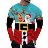 Ropa de Navidad - Feliz Navidad con figuras de Dabbing Camiseta de manga larga para hombre - Regalos de Navidad Divertida Camiseta de Navidad, A2 Sky Blue, XL