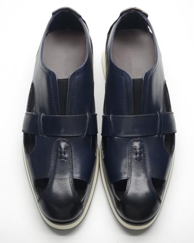 Santimon Men’s Leather Fisherman Sandals – Closed Toe Cut-Out Dress Summer Shoes with Cushioned Sole, Casual Sandals for Office Beachwear4