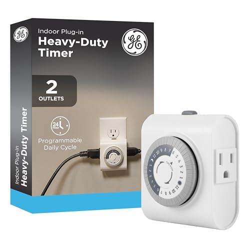 GE 24‑Hour Mechanical Outlet Timer Switch, Dual Grounded Plug‑in Control for Indoor Lighting...