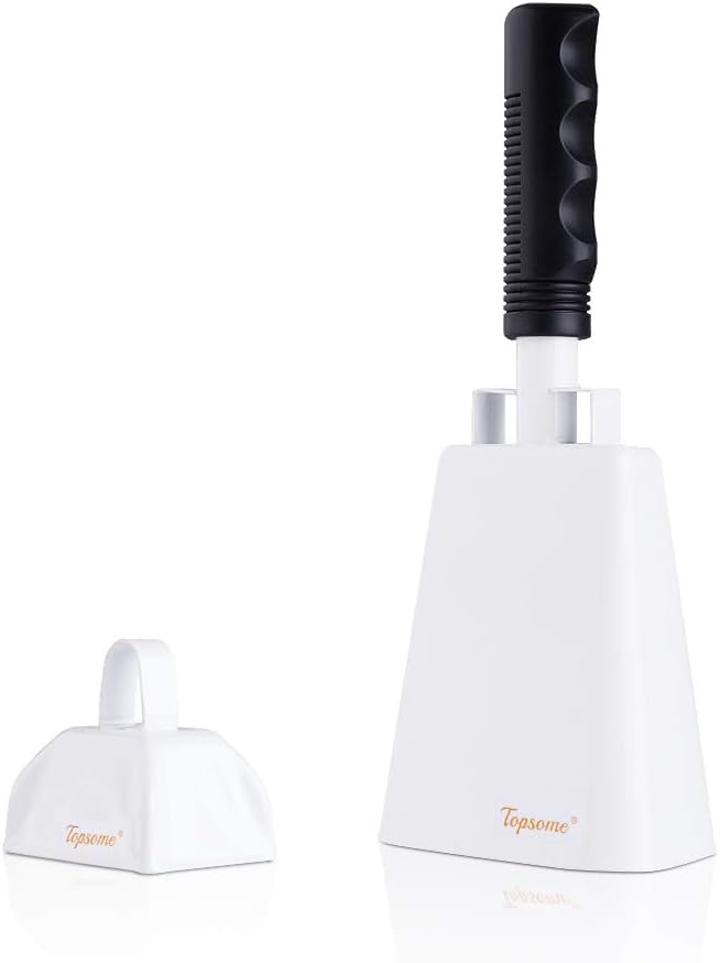 Cowbell with Handle 10 Inch - Cow Bells Noise Makers White Cowbells for Sporting Events Football Games Loud Cheering, Large and Small Metal Cow Bell for School Chimes Percussion Musical Instruments