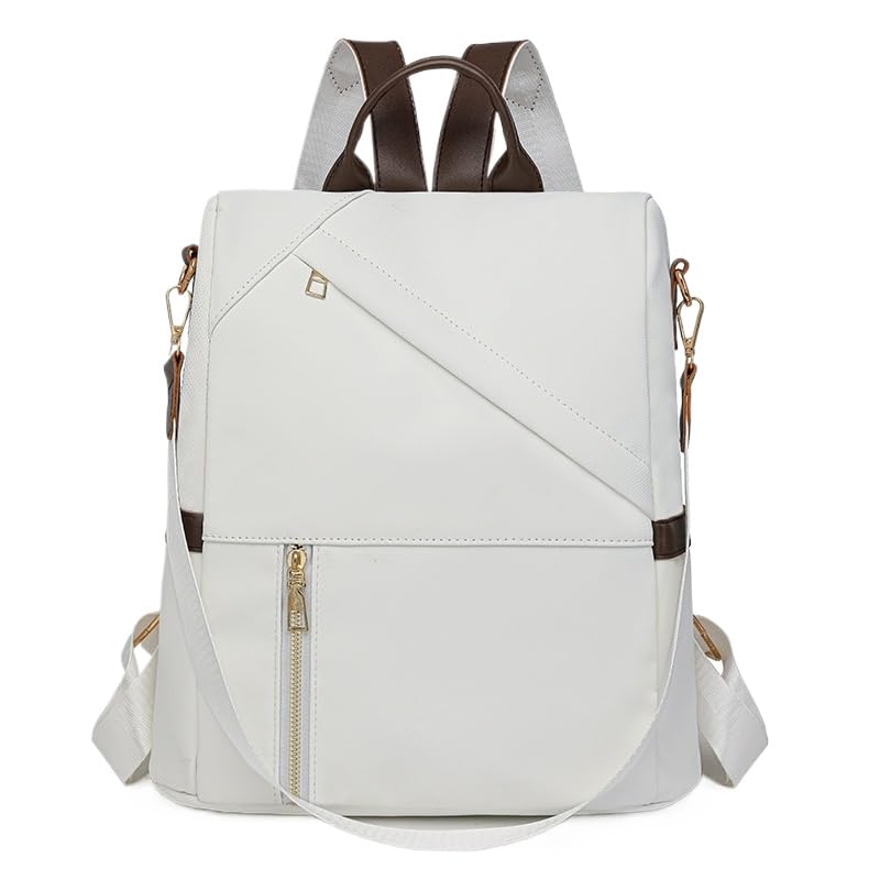 Mochila Bolsa Feminina Antifurto Impermeável 20L com Bolso Frontal Alça Ajustável Casual(Branco)