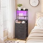 HOOBRO Tall Nightstand with Charging Station and LED Lights, Multifunctional Bedside Table with 3 Drawers and Open Shelves, USB-A, Type-C, 2 AC Outlets, Modern End Table for Bedroom, Black BB206UDBZ01