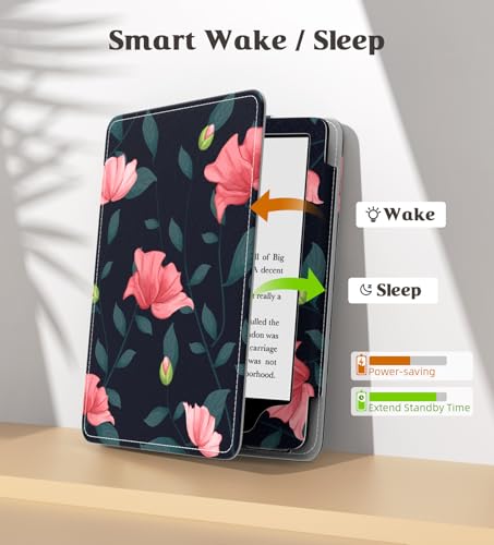 Image of MoKo Case for 7 inch /6.8 inch Kindle Paperwhite(12th /11th Gen-2024 /2021) and Kindle Paperwhite Signature Edition,Slim PU Shell Cover Case with Auto-Wake /Sleep for Kindle Paperwhite 2024, Black & Pink