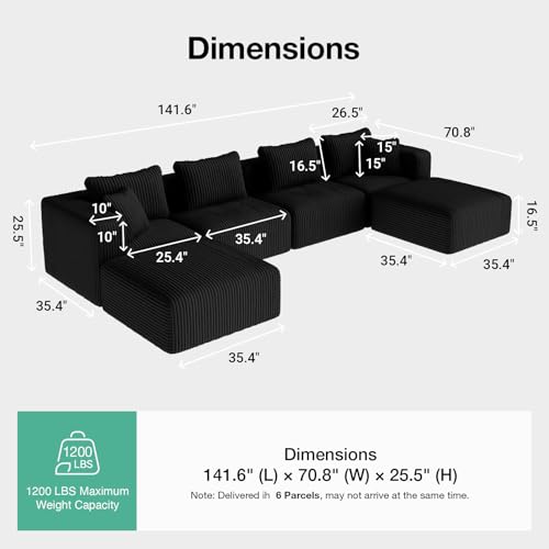 Image of Novilla 141 inch Modular Sectional Sofa, U Shape Freestyle Sectional Couch, Modern Cloud Design with Smarts Coil Support, Boneless Sectional Couch for Living Room Apartment, No Assembly Required