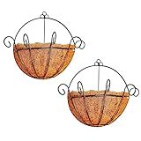 ShopLaLa Wall Hanging Planter for Outdoor Plants (2 Pack, 12 Inch) Wall Mounted Flower Baskets with Coco Liner for Outside Plant, Fence Railings Pots Holder Balcony Deck Porch Modern Garden Decor