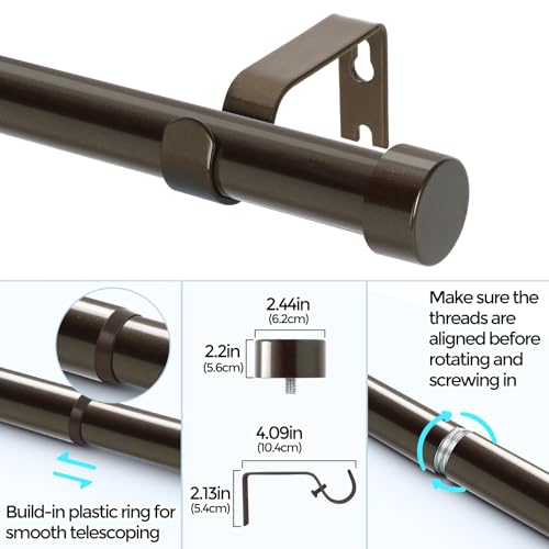 Voiiy Bronze Curtain Rods For Windows 18 To 45 Inch(1.5-3.75 Feet),1 Inch Diameter Drapery Rods With Modern Style End Cap Finials,Size:18-45 Inch,Antique Bronze thumb #4