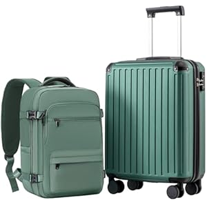 COOLIFE Handgepäck Koffer 55X40X20cm und Kabinen Rucksack 20L(40X25X20cm) Set für Ryanair & Easyjet Flugzeug Handgepäck Kabinengepäck Hartschlagenkoffer Reiserucksack Klein mit TSA-Schloss