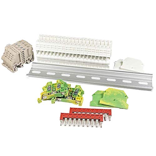 Kit bornier rail DIN blanc 10 AWG 30A DK4N-WE avec bloc de terre DK4N-PE