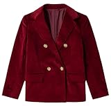 Yaflonjaa Mujeres Chaqueta de Traje de Pana Solapa de Muesca Botones Cruzados Abrigo de Trabajo Casual