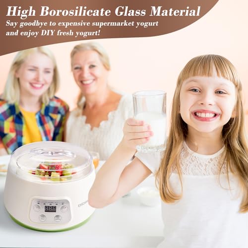Yogurt Maker, Greek Yogurt Maker with Adjustable Time, Yogurt Maker Machine with 1 Quart Glass Jars and Strainer for Yogurt, Greek Yogurt, Natto, Rice Wine (White)