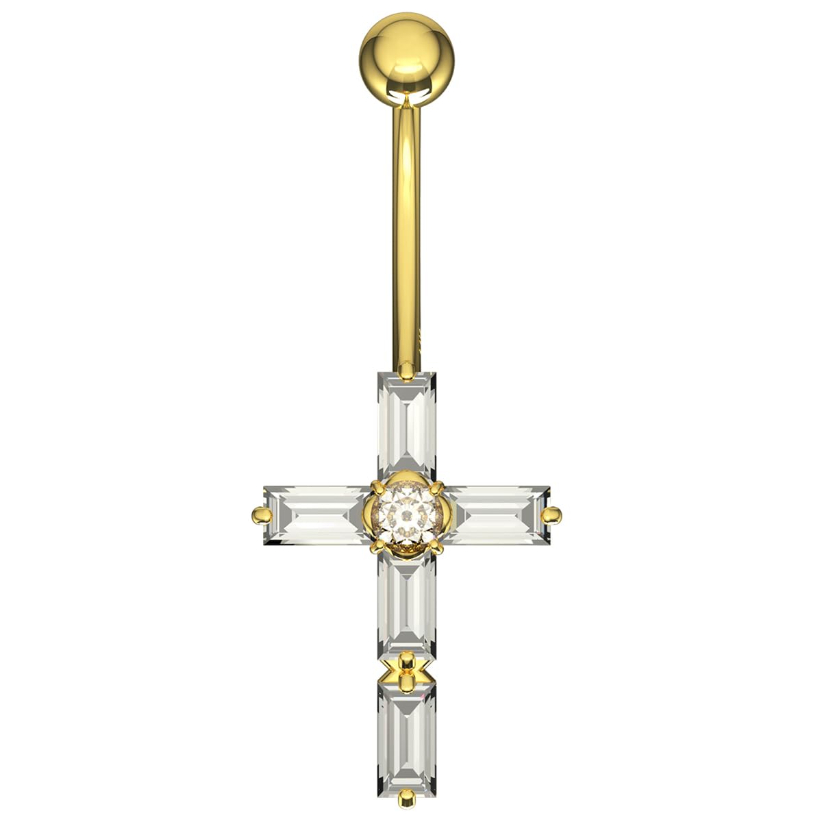 Piercing para ombligo de oro amarillo macizo de 14 quilates con circonita cúbica, joyería para ombligo de 14 quilates, calibre 14, 14 Gauge - 12mm Length, Circonia cúbica, Circonia