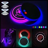 Universal Vehicle Light Up LED Cup Holder Lights Insert Coaster for Two Button Control, Seven Color...