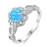 CiNily Blue Fire Opal Rings Amethyst Women Jewelry Gemstone Silver Plated Ring Size 7