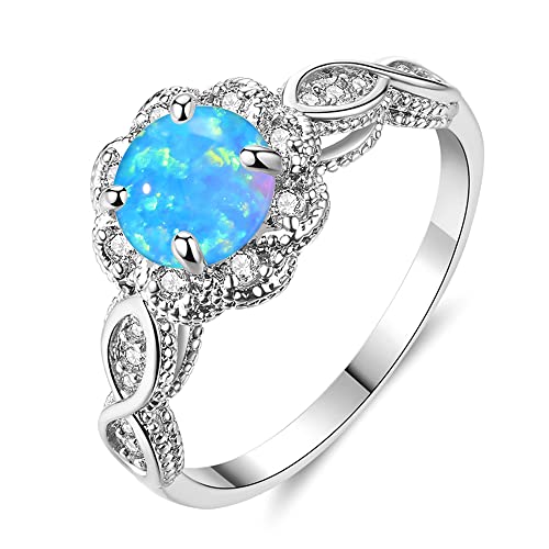 CiNily 18K Gold Plated Opal Ring-White Fire Opal & Amethyst & Cubic Zirconia Women Jewelry Gemstone Engagement Anniversary Ring Size 5-13