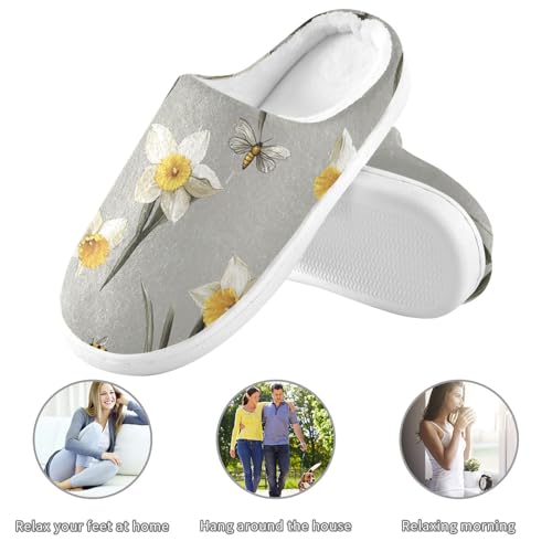 JUNZAN Unique Daffodils Gray Mens Home Cotton Slipper Breathable Memory Foam Mens Slippers for Indoor Birthday Presents 6-73