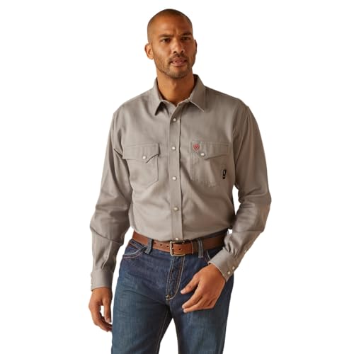 Ariat Men's Fire Resistant Solid Classic Fit Snap Work Shirt, Silver Fox, Large