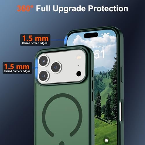 SUPFINE Magnetic for iPhone 17 Pro Max Case (Compatible with MagSafe)(Military Grade Drop Protection) Translucent Matte Shockproof with Anti-Fingerprint Phone Cover 2025,Forest Green