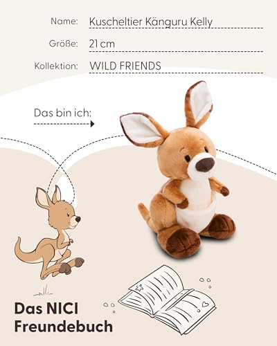 NICI Kuscheltier Känguru Kelly 21cm - braun - Stofftier aus weichem Plüsch, niedliches Plüschtier zum Kuscheln und Spielen, für Kinder & Erwachsene, tolle Geschenkidee - 61713