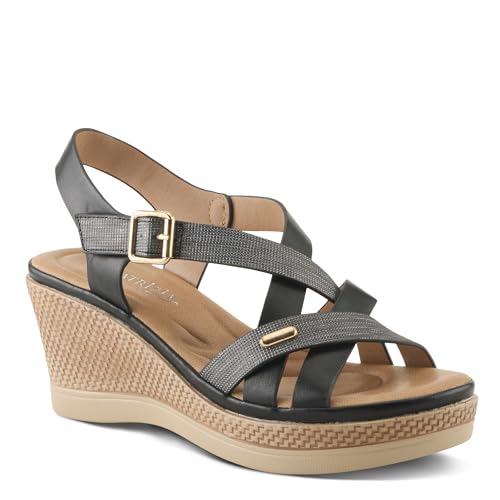 PATRIZIA Women's VANJHEE Hook and Loop Platform Sandals – Faux Woven Design, Gold Hardware, Adjustable Straps